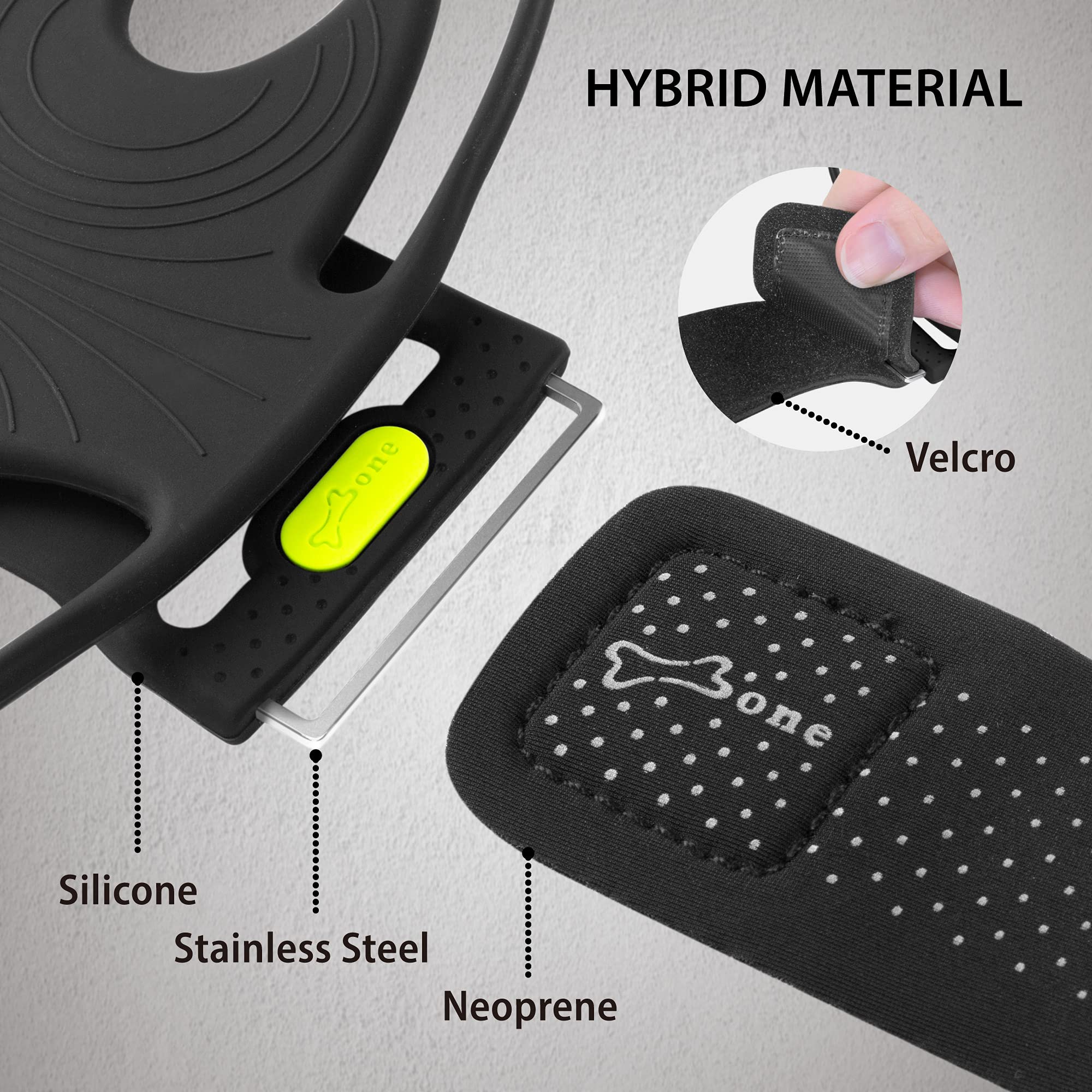HYBRID MATERIAL

- Velcro
- Silicone
- Stainless Steel
- Neoprene