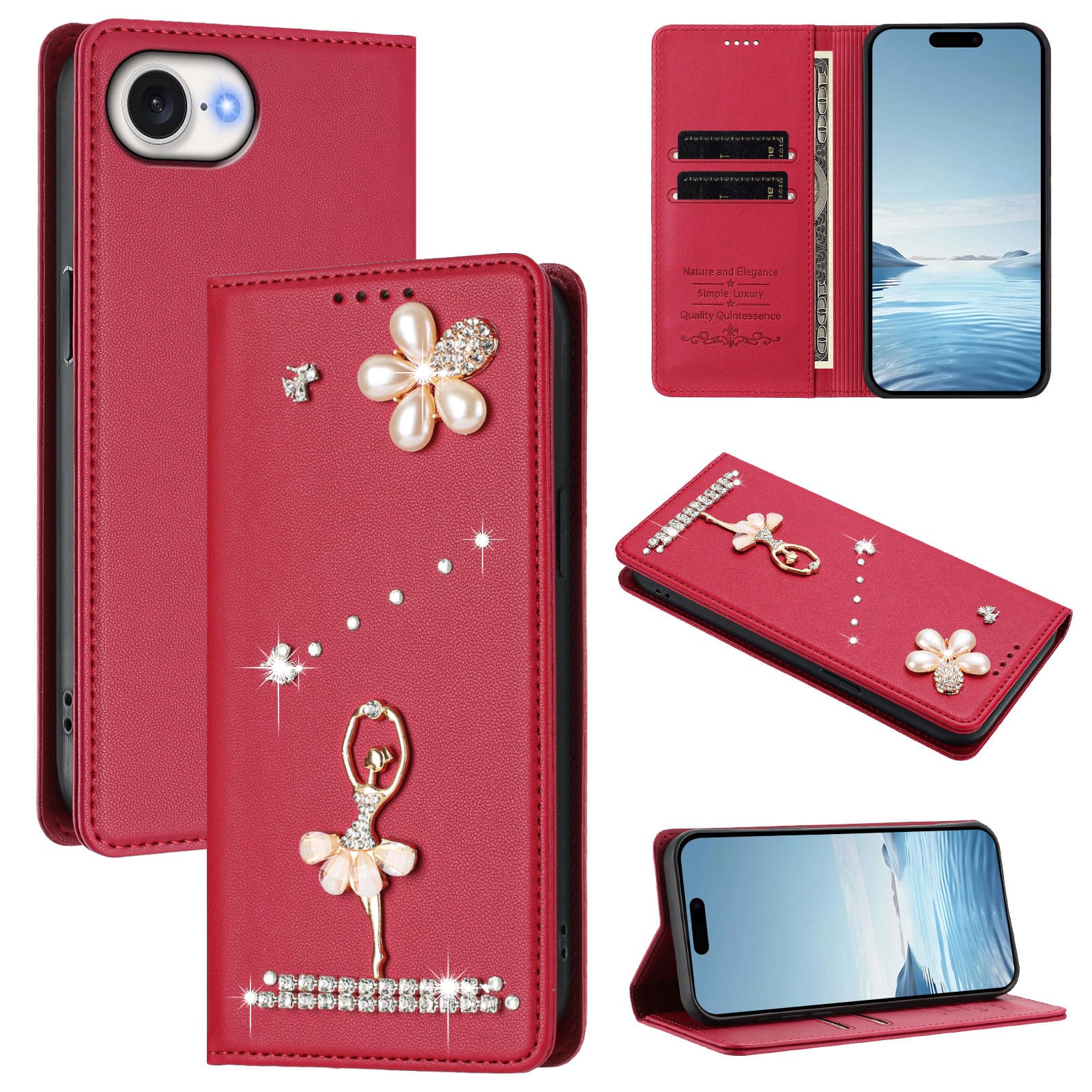 Photos - Case Dteck - 3D Bling Ballerina Wallet  for Apple iPhone 17e, RFID Blocking PU Leather Flip Cover with Card Slots - Red 60527