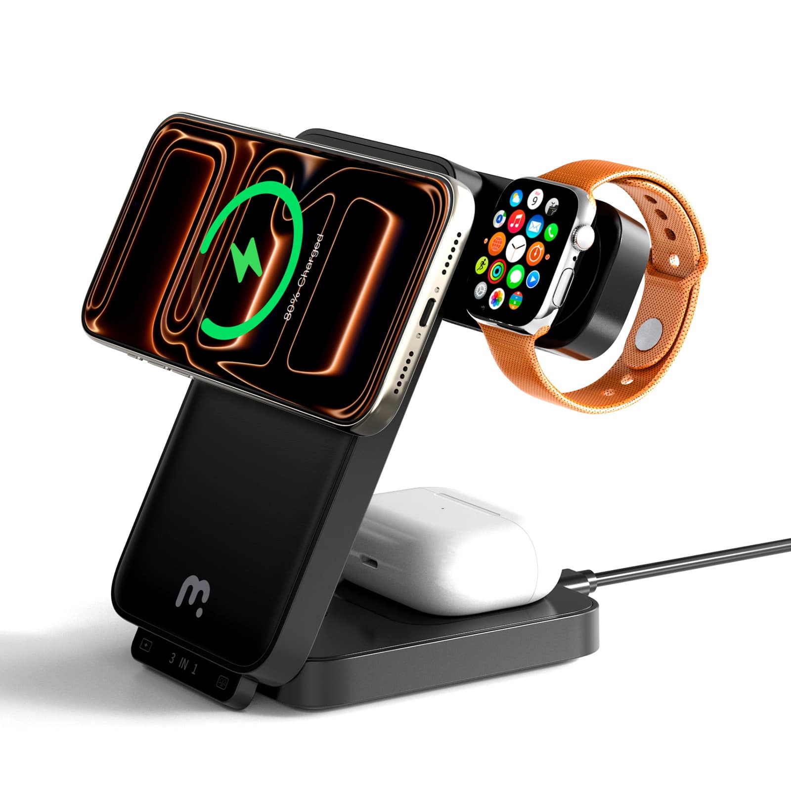 Mybat Pro - FlipSide 3-in-1 Folding Magnetic Charging Dock with LED Light - Black - Black