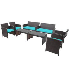 Gymax - 8PCS Patio Conversation Set Outdoor Rattan Furniture Set w/ Cushions - Turquoise