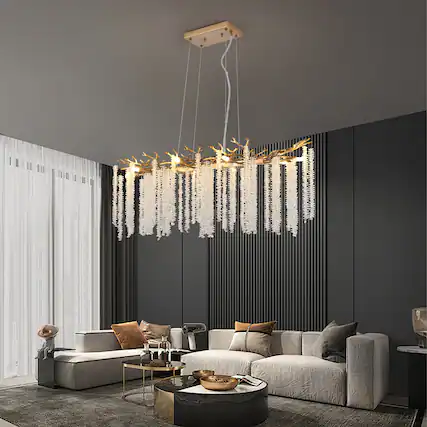 Front. APRILSOUL - 39-inch Modern Golden Pendant Light with Cascading Crystal Strands Decorative Lighting Fixture Bulb Not Included.