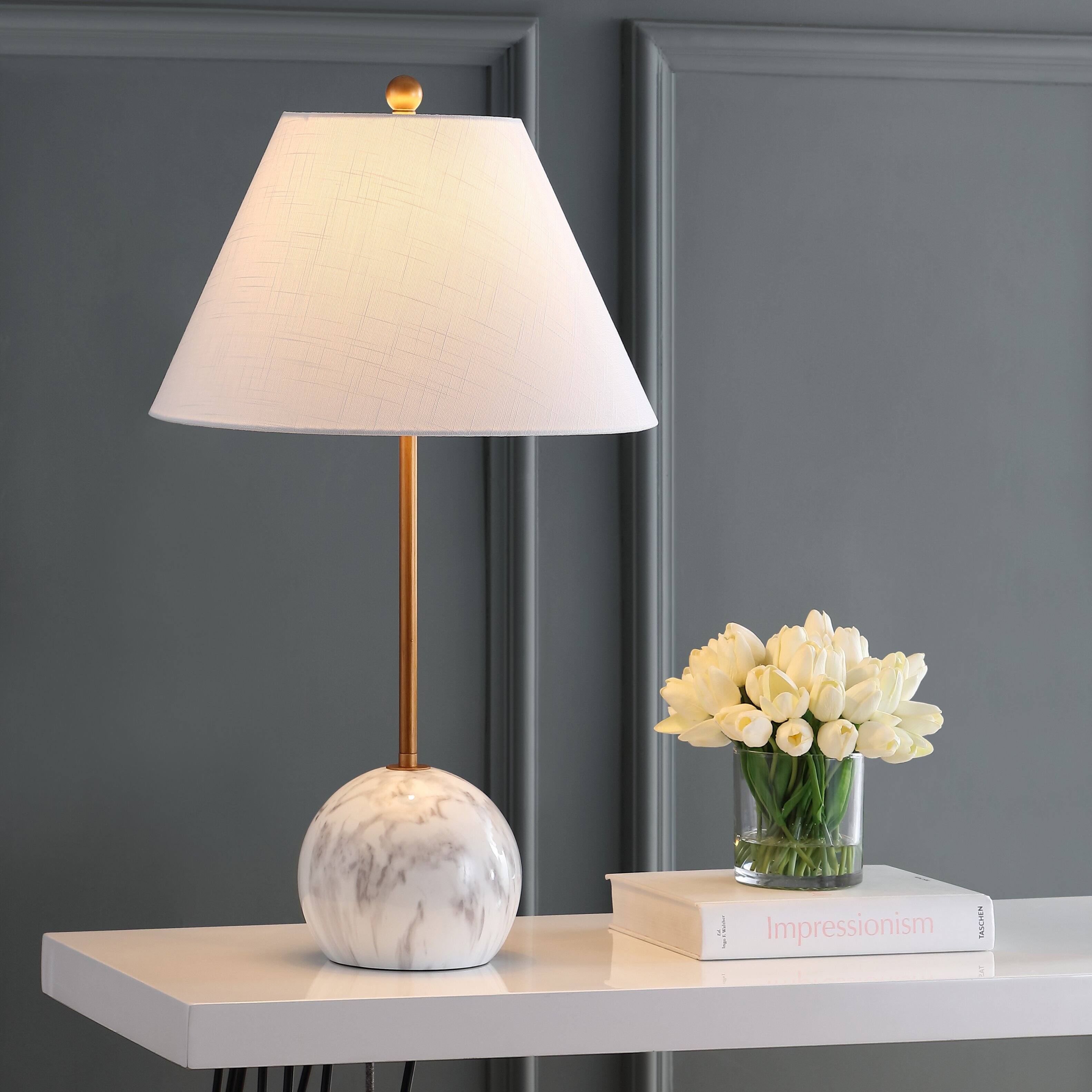Alt View 1. Jonathan Y - Miami 29" Minimalist Resin/Metal LED Table Lamp, Gold/White - Gold/White.