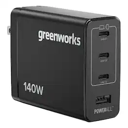 Greenworks - POWERALL 140W USB-C, USB-A Charger, 4-Port Foldable and Compact - Black