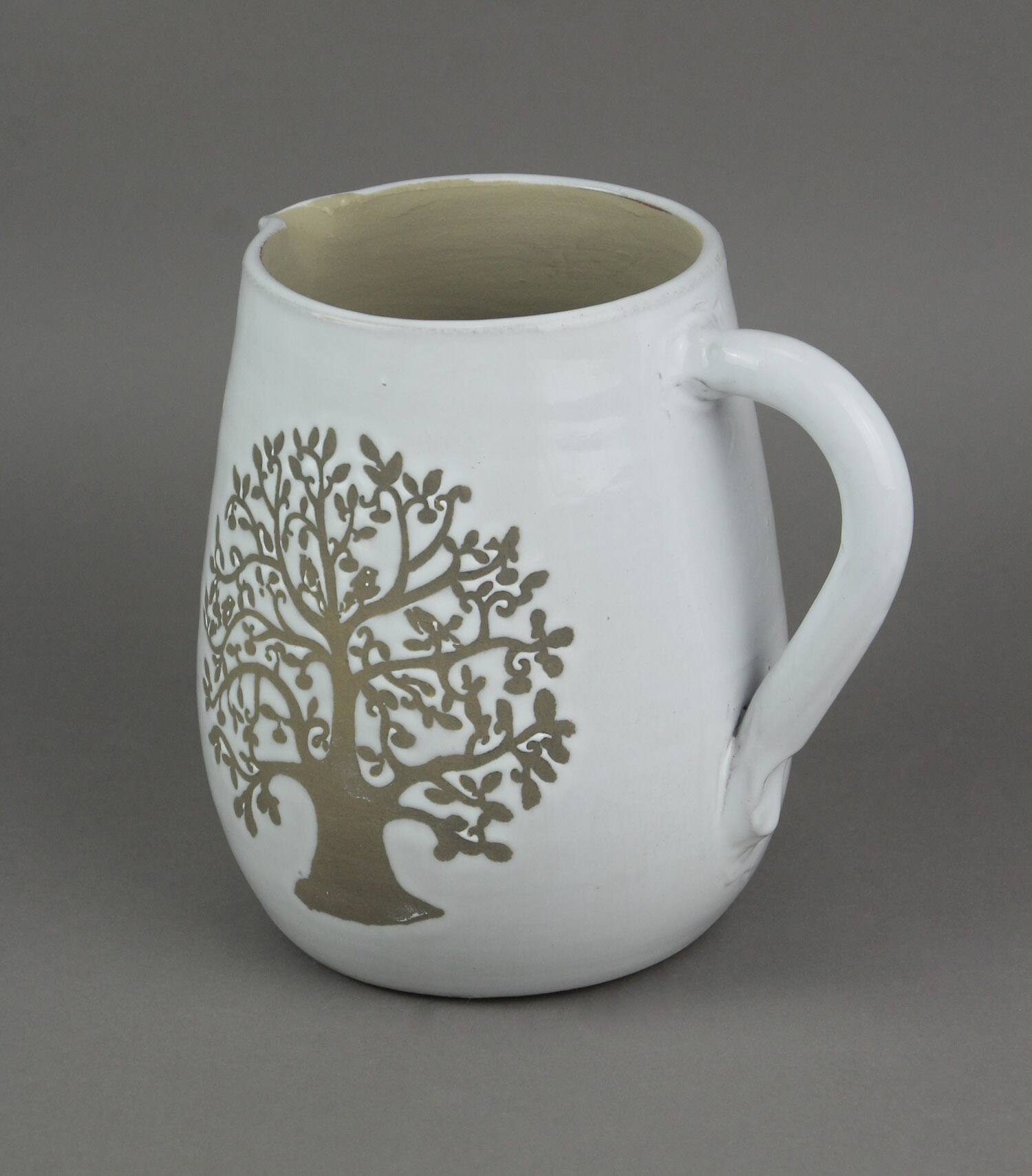 Alt View 1. Things2Die4 - White Ceramic Vintage Finish Family Tree Design Decorative Pitcher - White.