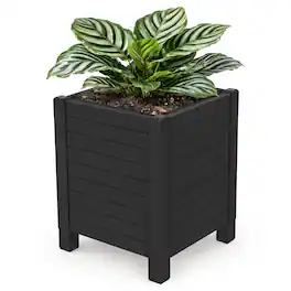 Tierra Verde - 17-Inch x 17-Inch Flora Cube Planter Box for Patios or Decks, Black