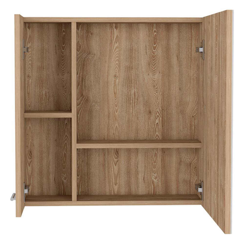 Left. TinyHomie - Medicine 23in H Double Door Cabinet Four Interior Shelves Pine - Light Oak.