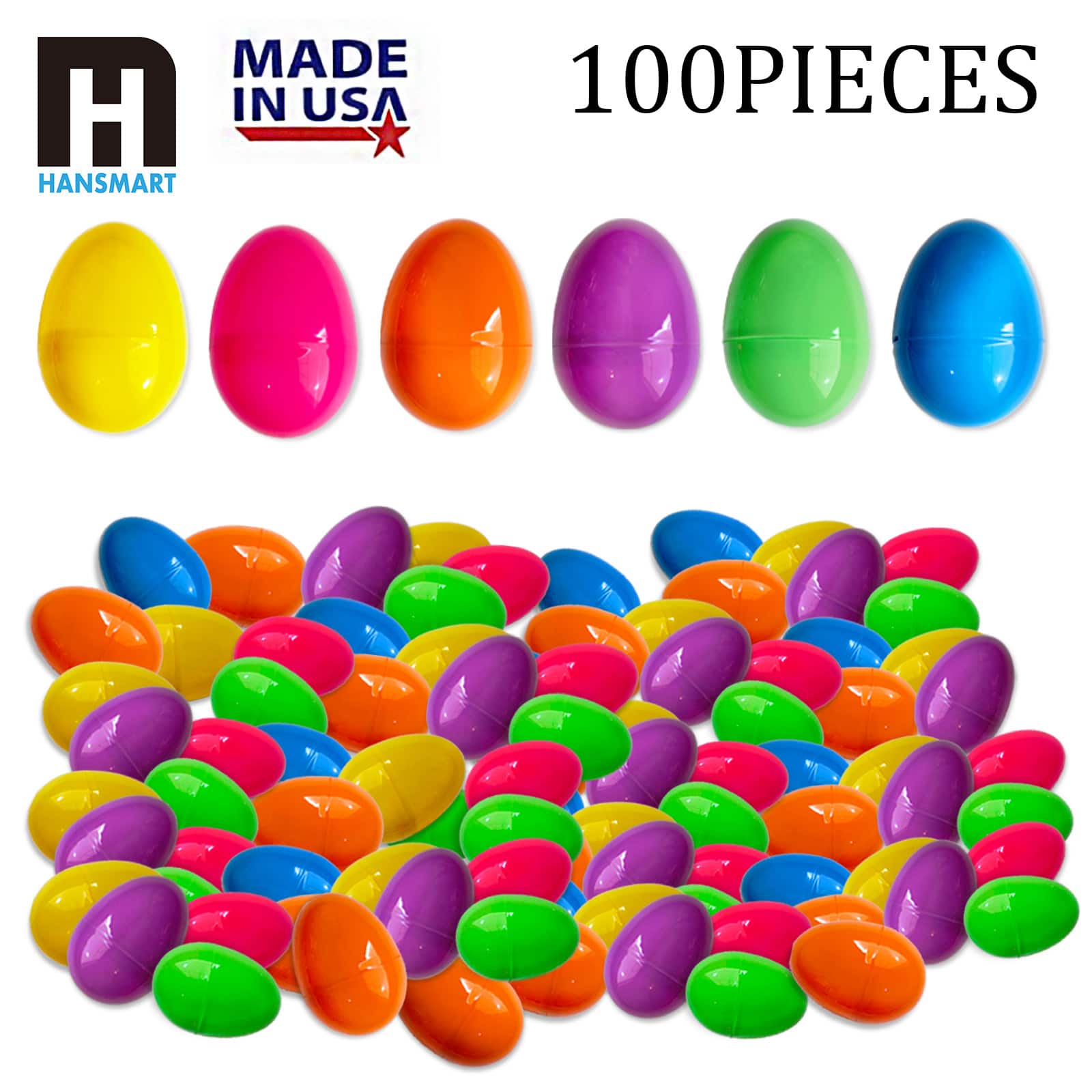 Hansmart - 100PCS Fillable Easter Eggs Colorful Plastic Eggs Creative Easter Gift Box Children's Toys Party Decoration - Multiple colors