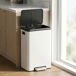 Songmics Home - Kitchen Trash Can, 10.5-Gallon (40L) Garbage Can with Lid and Wide Foot Pedal, Soft Close and Stays Open - White