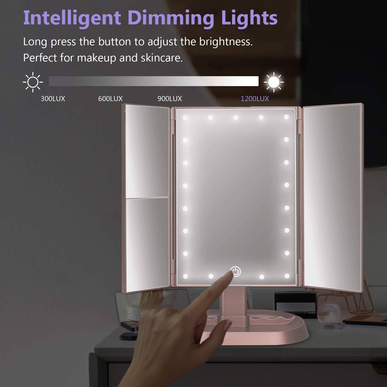 Intelligent Dimming Lights

Long press the button to adjust the brightness. Perfect for makeup and skincare.

300LUX 600LUX 900LUX 1200LUX