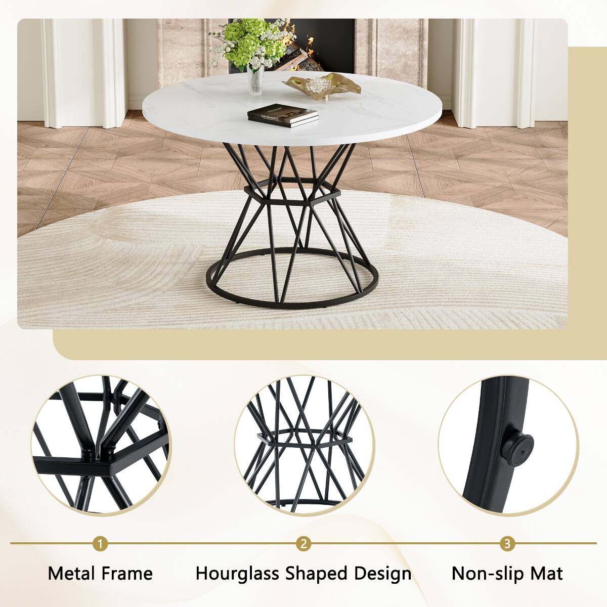 1. Metal Frame
2. Hourglass Shaped Design
3. Non-slip Mat