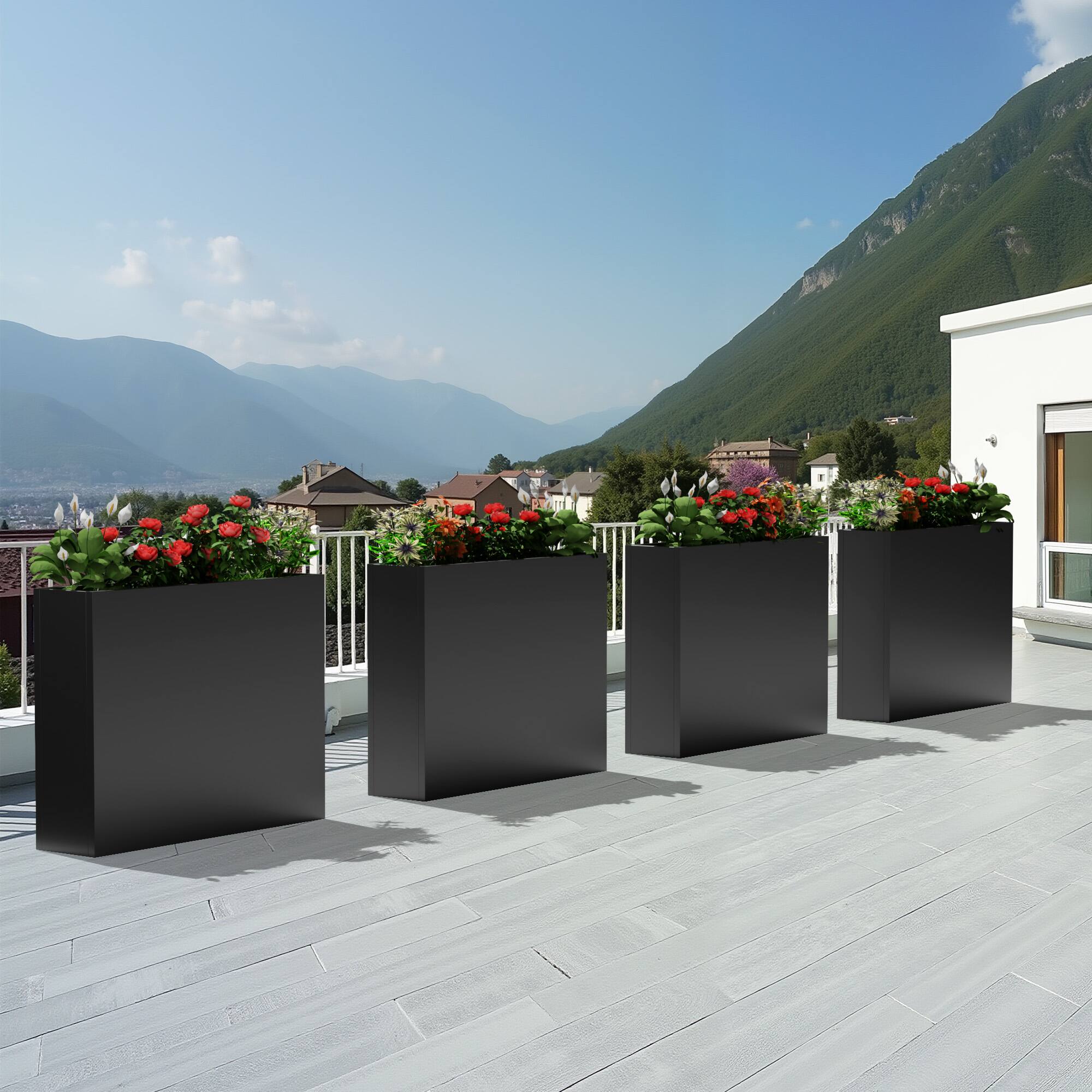 Alt View 2. PexFix - 27.9 in. H Outdoor Metal Rectangular Planter Box with Drainage – Garden Raised Bed for Flowers on Patio, Deck, Balcony - Black.