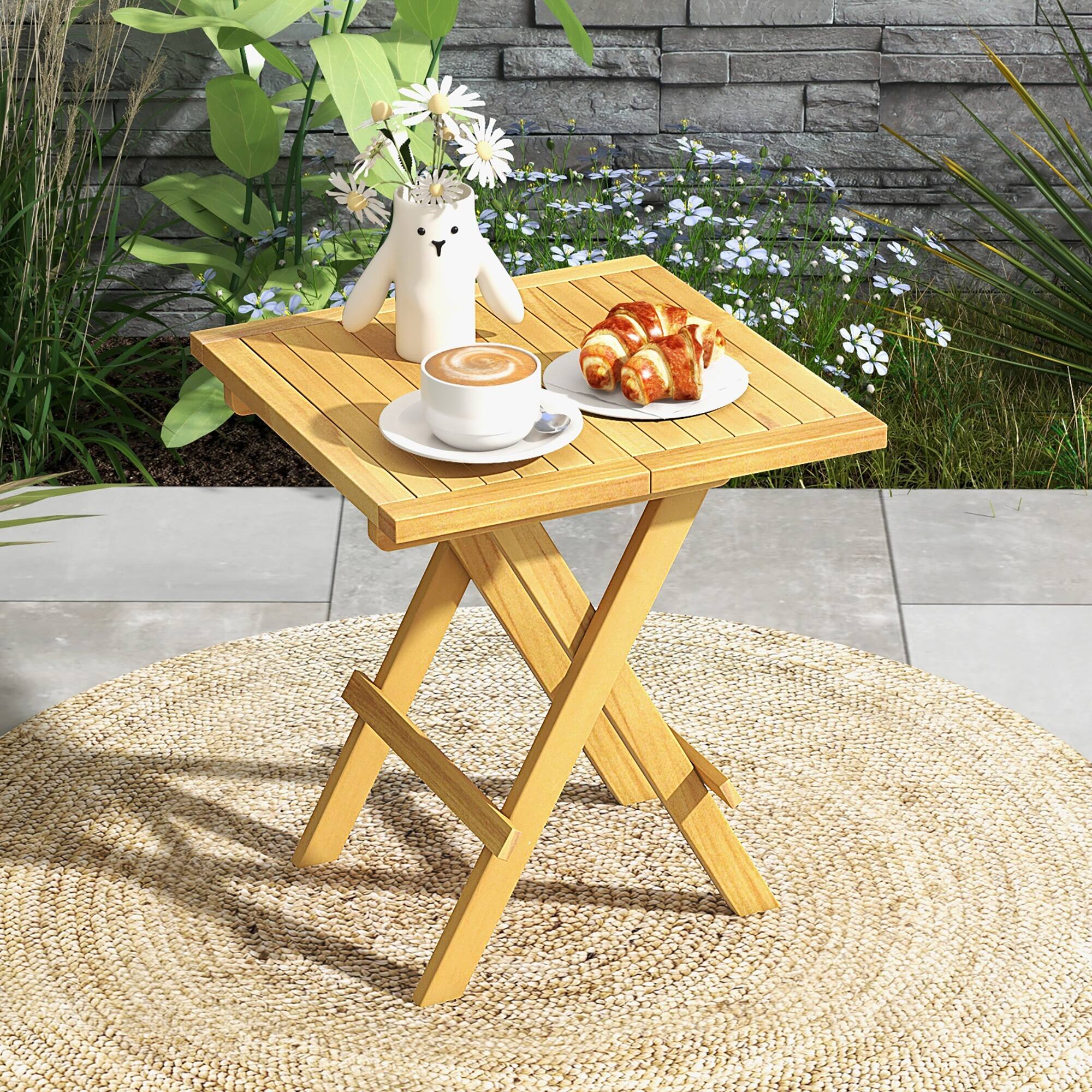 Alt View 1. Gymax - Gymax Patio Folding Side Table w/X-shaped Legs Slatted Tabletop for Backyard Outdoor - Natural.