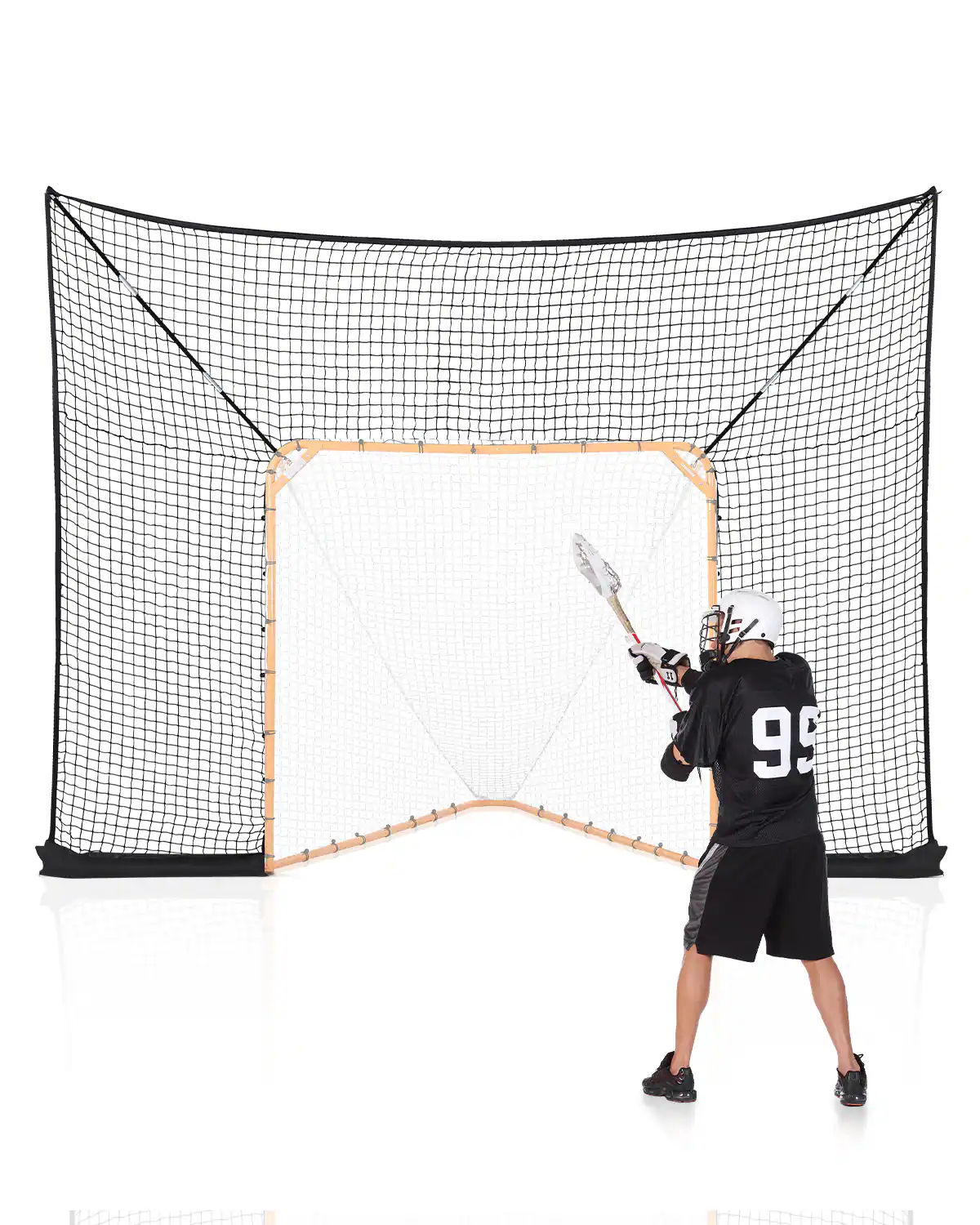 Front. VEVOR - Hockey and Lacrosse Goal Backstop, 12x9 ft Lacrosse Net with Extended Coverage - Black.