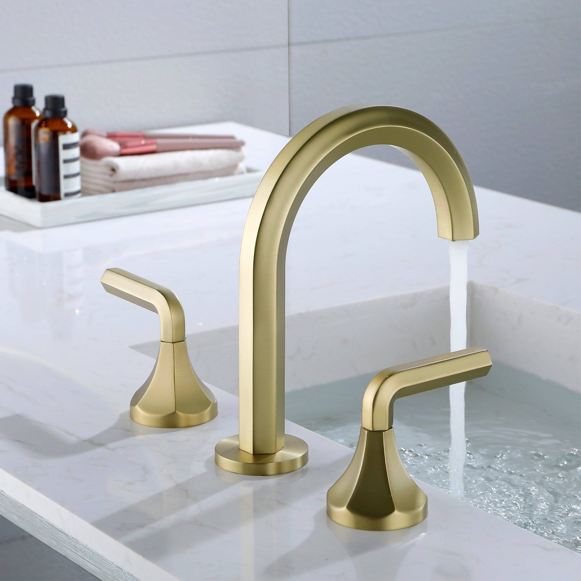 Alt View 10. Boyel Living - 8 in Widespread Double Handle 1.2 GPM Bathroom Faucet with Quick Connect Hose and Water Supply Hose in Brushed Gold - Brushed Gold.