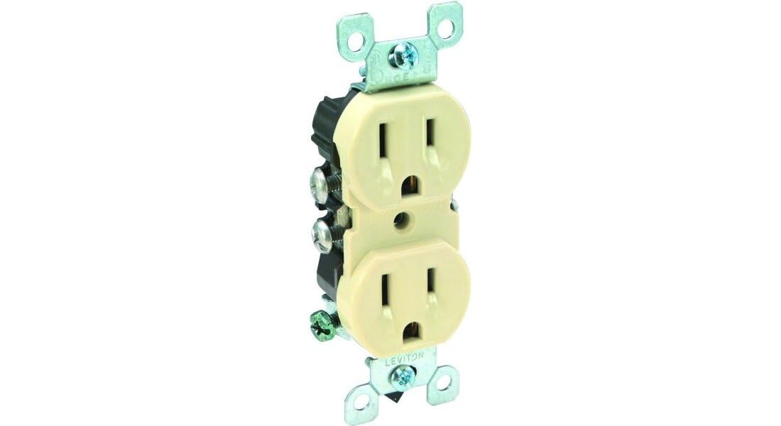 Alt View 1. Leviton - 15 Amp 125 Volt Co/Alr Duplex Receptacle, Straight Blade, Residential Grade, Grounding, 12650-I - Ivory.