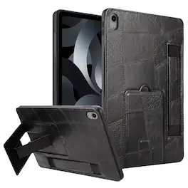 Dteck - Leather Texture Case for Apple iPad (A16) 11" 2025, Shockproof Cover with Multi-Angle Stand and Secure Hand Strap - Black