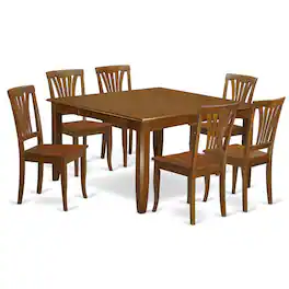 East West Furniture - 7 Pc Dining room set-Square Table with Leaf and 6 Dining Chairs - Saddle Brown