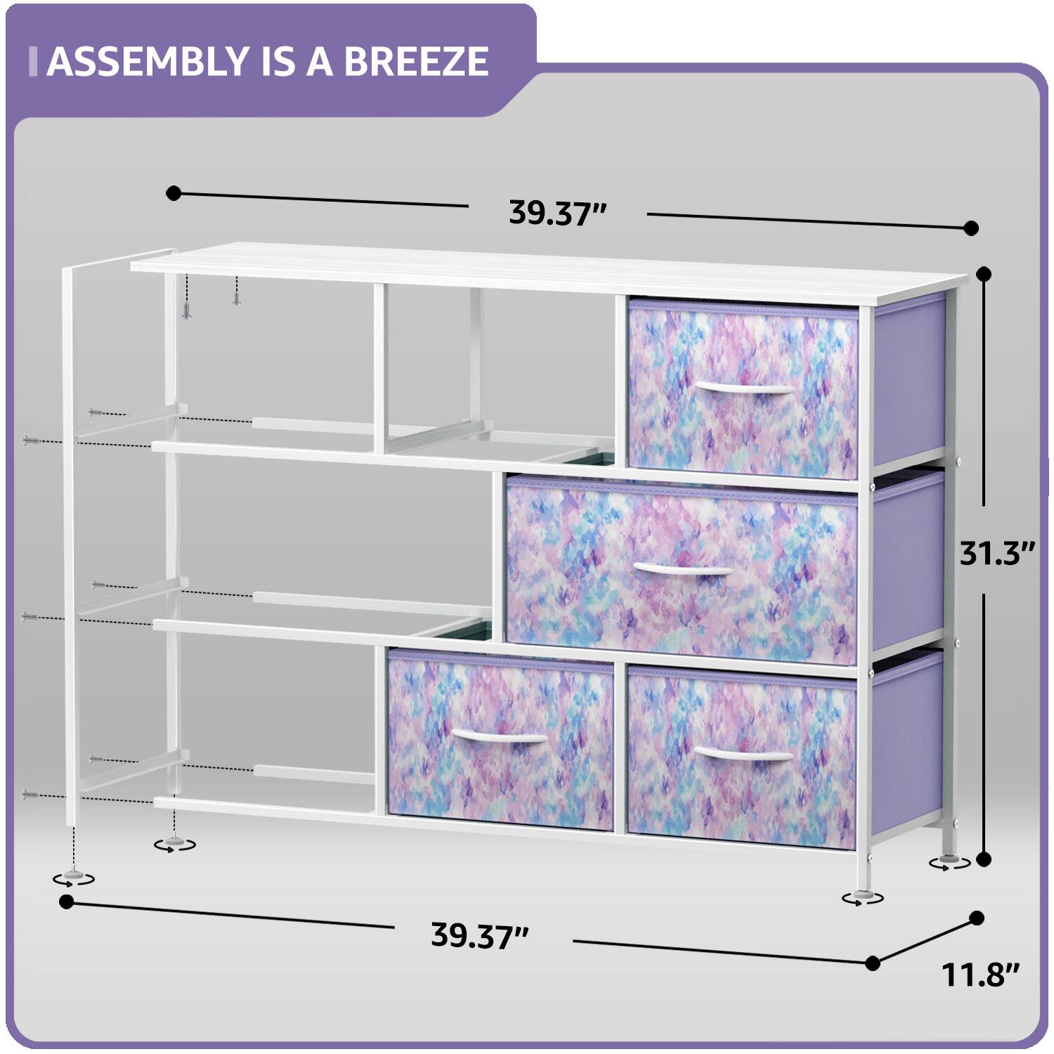 ASSEMBLY IS A BREEZE

39.37"  
31.3"  
39.37"  
11.8"