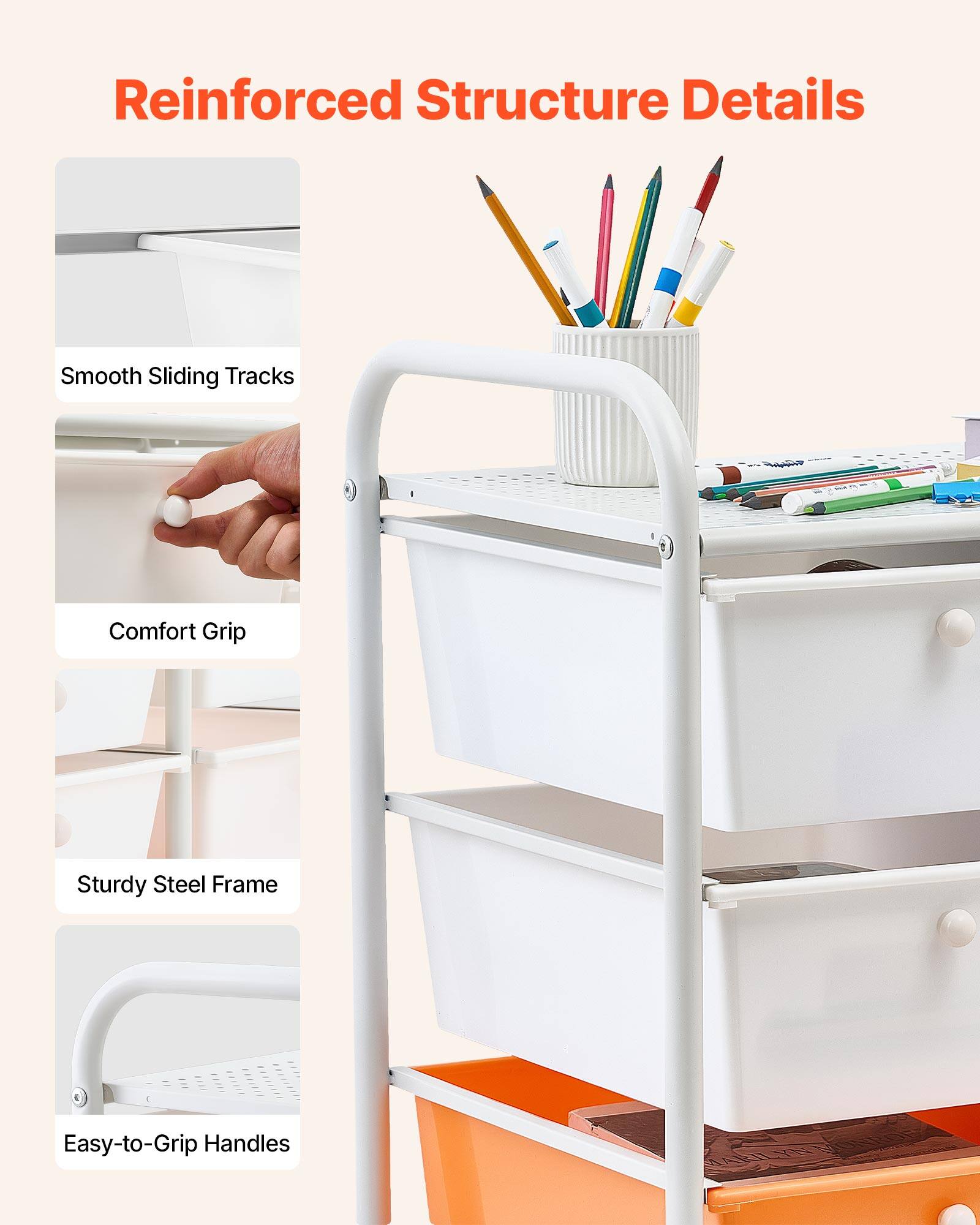 Reinforced Structure Details

- Smooth Sliding Tracks
- Comfort Grip
- Sturdy Steel Frame
- Easy-to-Grip Handles