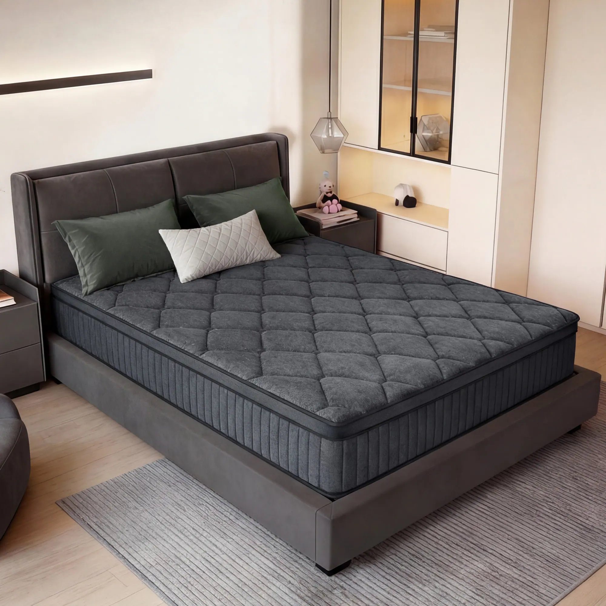 Angle. Dyonery - 12 Inch Hybrid Mattress in a Box with Memory Foam Individual Pocket Springs, Fiberglass Free, CertiPUR-US Certified - Black.