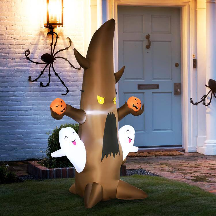 Alt View 2. PULUZ - 5 feet Halloween Inflatables Outdoor Decorations Ghost Tree with Pumpkins, Blow-Up LED Yard Decor Indoor Outdoor - Brown.