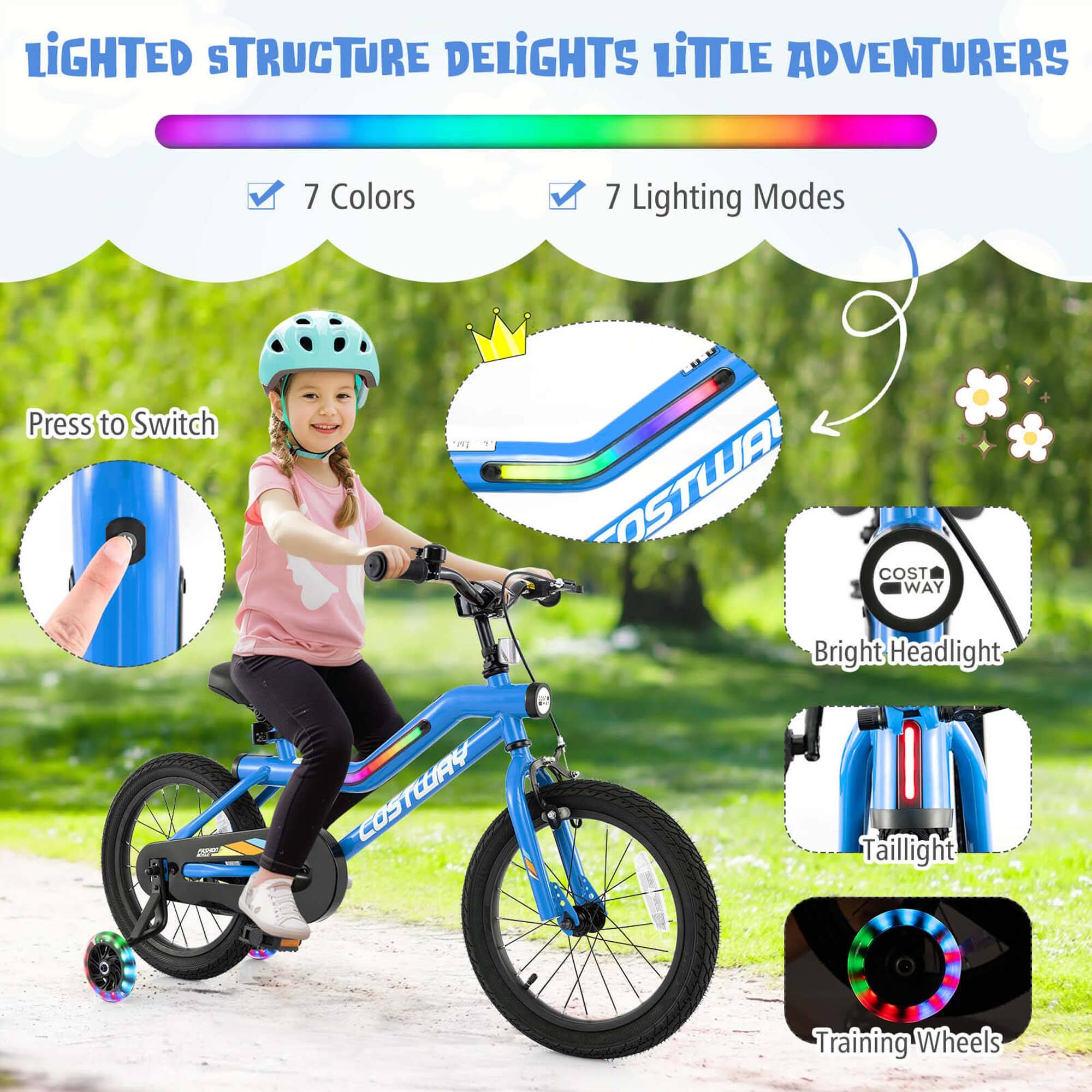 LIGHTED STRUCTURE DELIGHTS LITTLE ADVENTURERS

- 7 Colors
- 7 Lighting Modes

Press to Switch

Bright Headlight

Taillight

Training Wheels