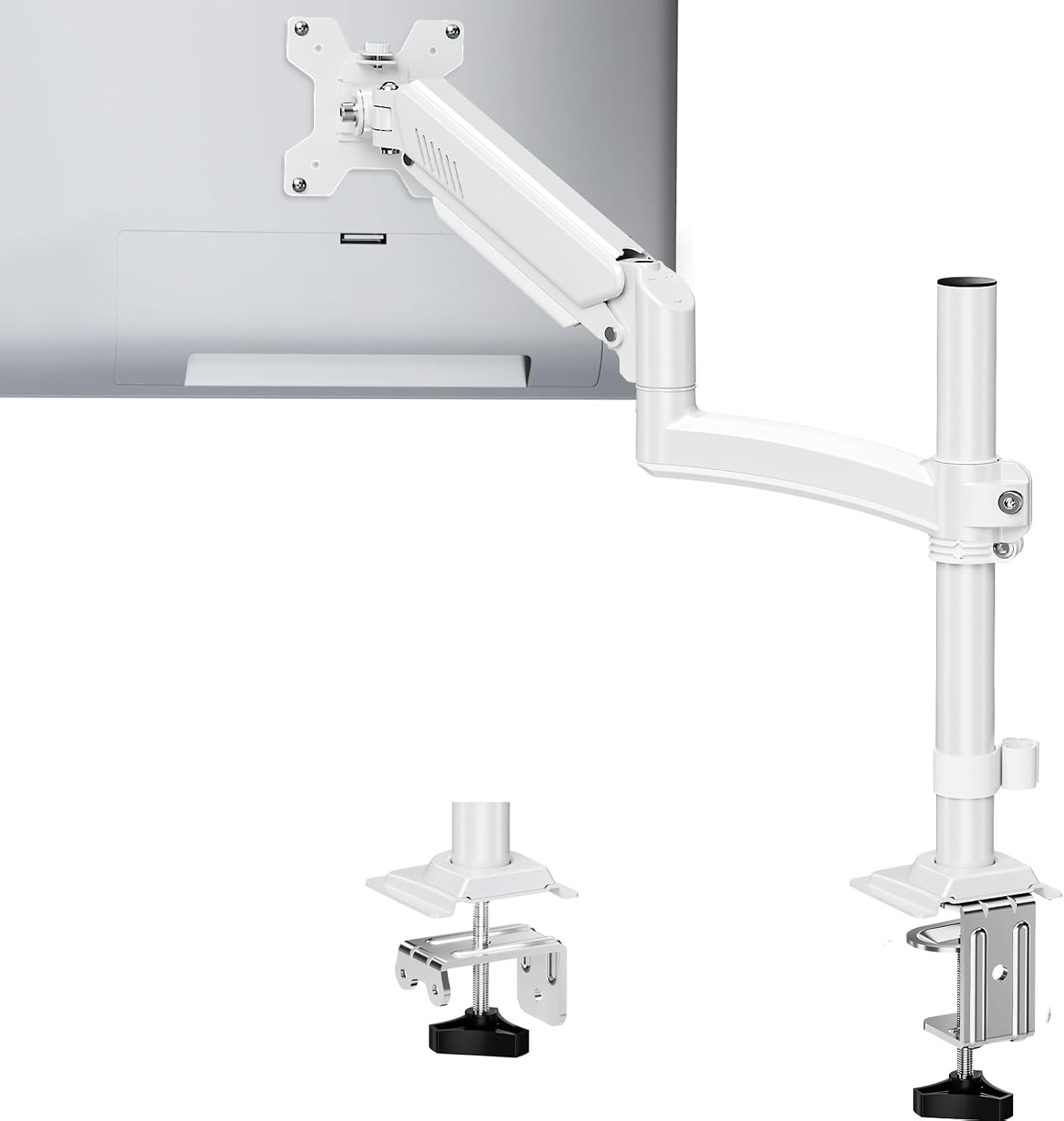 Front. 13AM Games - Single Monitor Arm Holds Max 22lbs, Monitor Stand for Desk, Height Adjustable Monitors Mount for 13-32inch, Full-Motion - White.