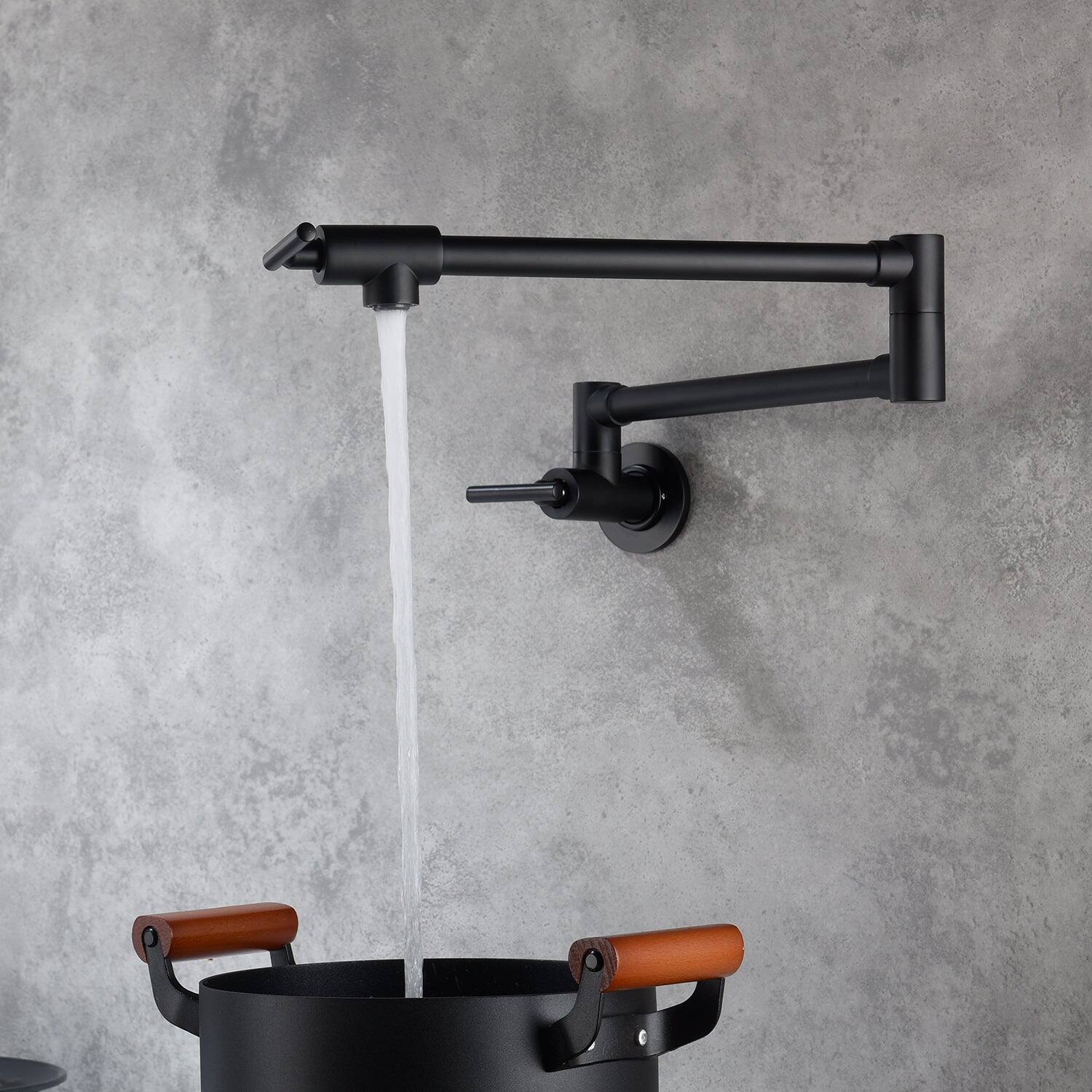 Alt View 8. Boyel Living - Matte Black Wall Mounted Pot Filler Double Handle Kitchen Faucet Folding Drip Free - Matte Black.