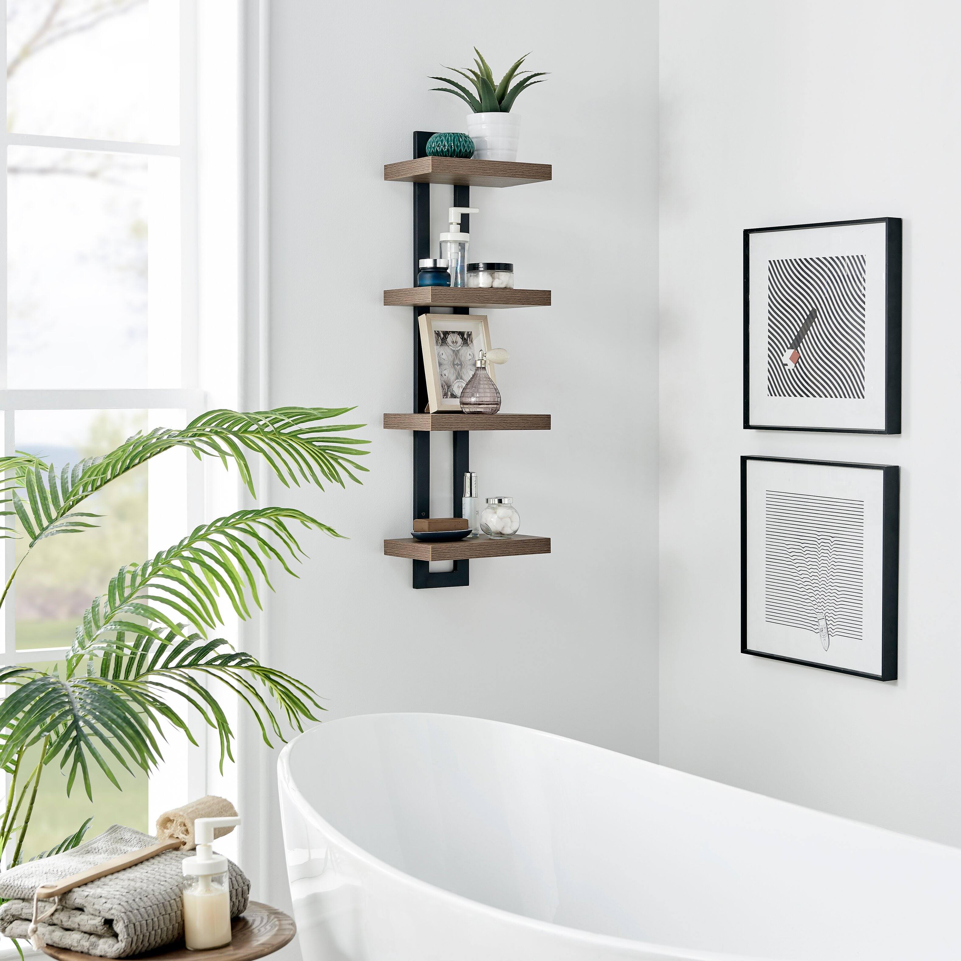 Alt View 5. Danya B - 4-Tier Ladder Bracket Wall Shelves - Black Metal and Walnut Finish - Walnut.