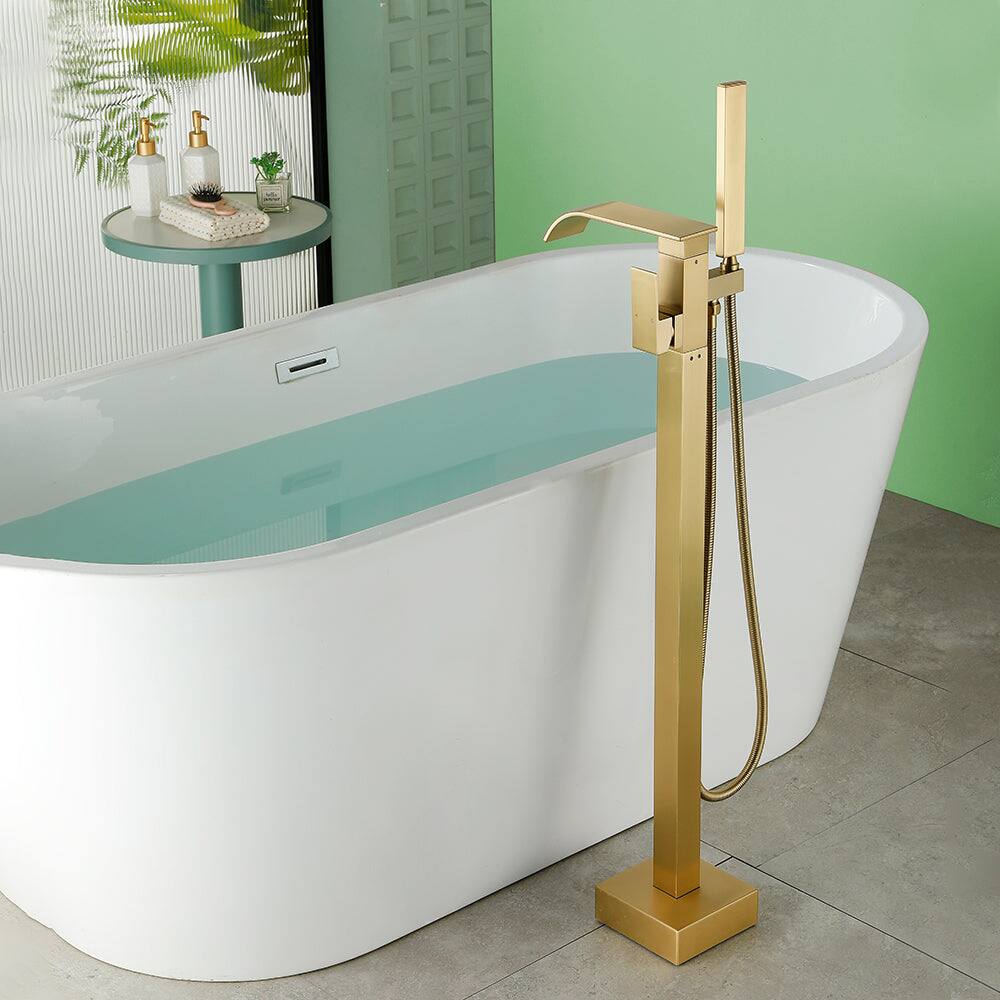 Alt View 4. Boyel Living - Brushed Gold Bathtub Faucet Dual Function 360 Degrees Rotatable 1.5m SUS304 Hose Independent Handles - Brushed Gold.