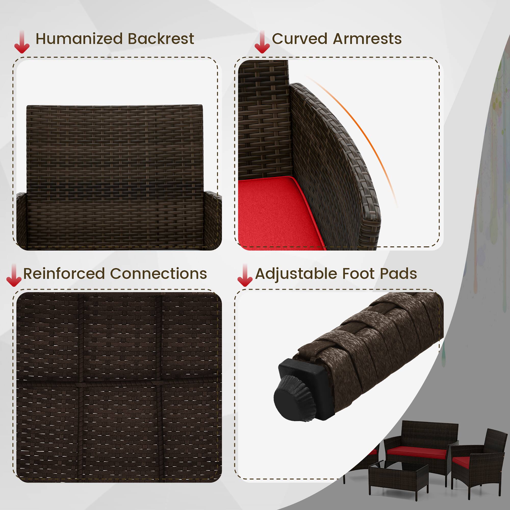 Humanized Backrest Curved Armrests Reinforced Connections Adjustable Foot Pads