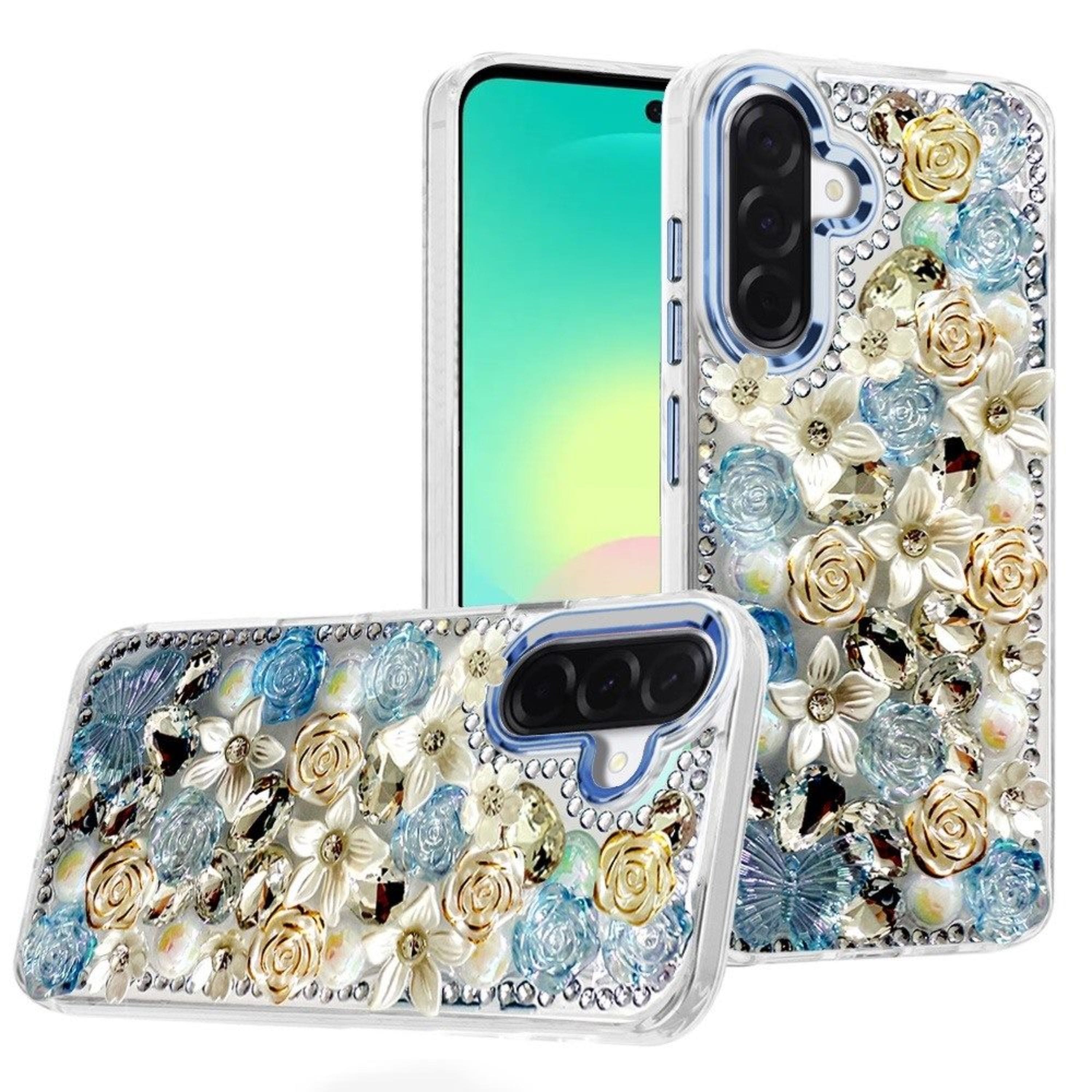 Kitcheniva - Floral Arrangement 3D Bling Cute Cover Plus Tempered Glass For Samsung A27 5G - Blue price history on PriceWatchPro