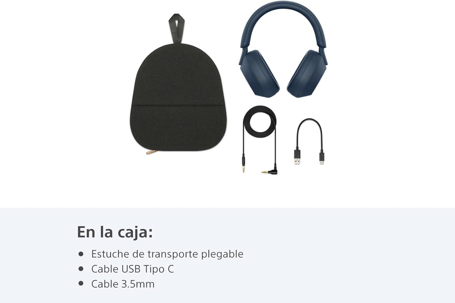 En la caja:

- Estuche de transporte plegable
- Cable USB Tipo C
- Cable 3.5mm