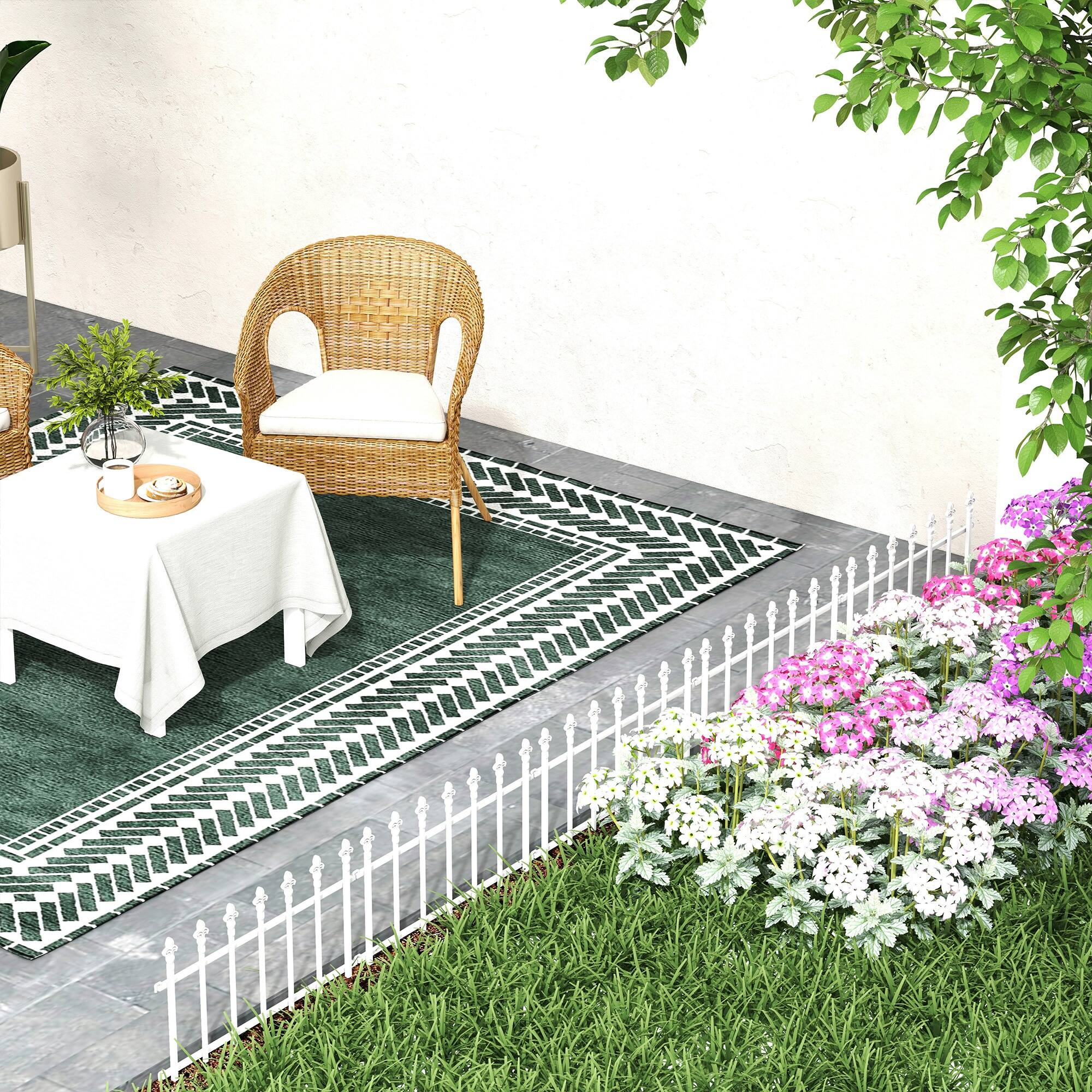 Alt View 1. Outsunny - Decorative Garden Fence, 9.2' x 17.25" 5 Steel Panels, Decorative Border for Landscape, Flower Bed - White.