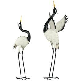 Outsunny - Heron Garden Statues, 35.5" & 40.5" Standing Bird Sculptures, Metal Yard Art Decor for Lawn, Patio, Backyard - White, Black