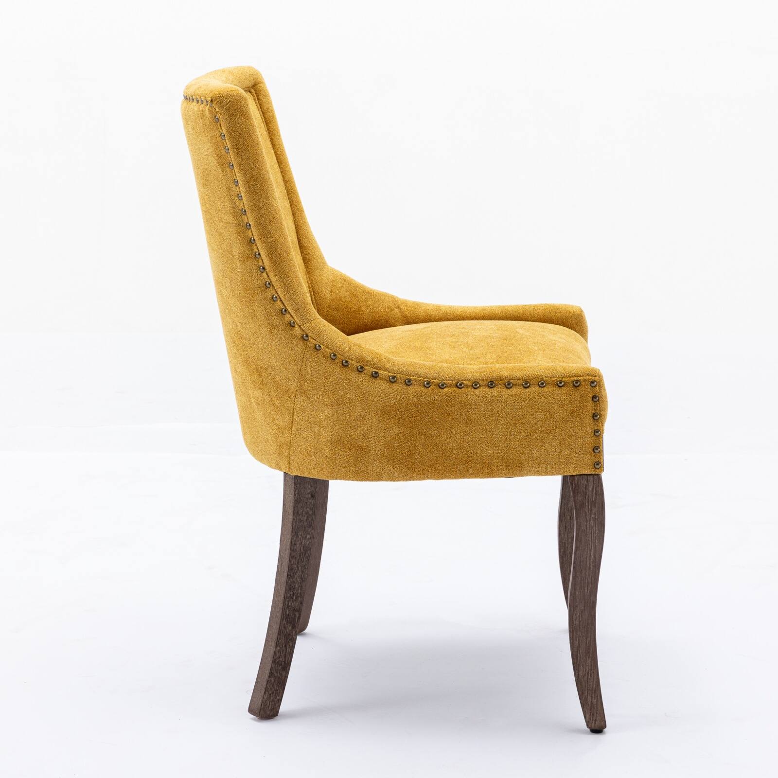 Back. GOODSILO - Ultra Side Dining Chair Set of 2, Thickened Fabric, Solid Wood Legs, Bronze Nail Head - Golden.