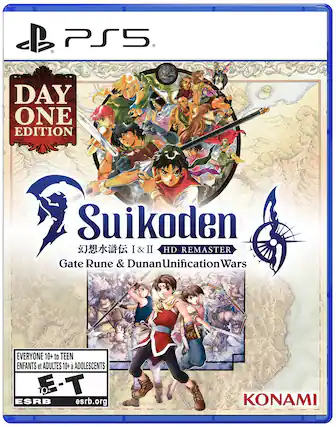 Suikoden I, II & II HD Remaster: Gate Rune & Dunan Unification Wars (Day One Edition) for PS5. Rated ESRB T for Teen. - T (Teen 13+),E10+ (Everyone 10+)