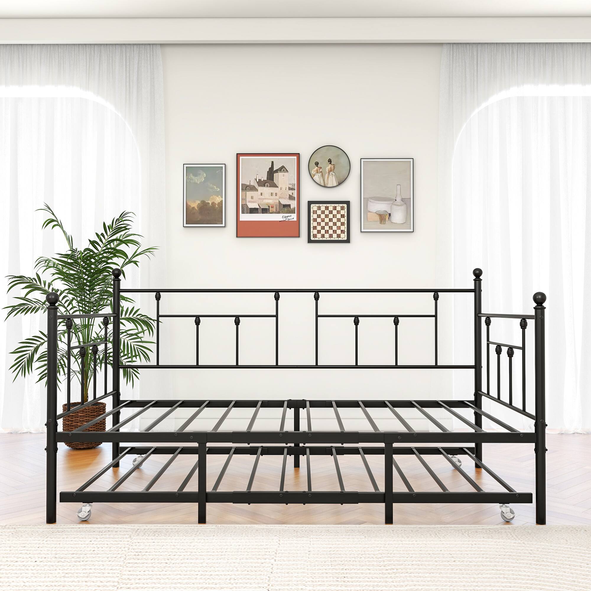 Alt View 9. GOODSILO - Twin Size Metal Daybed Frame with Adjustable Trundle Set for Guest Rooms, Bedrooms, and Living Spaces - Black.