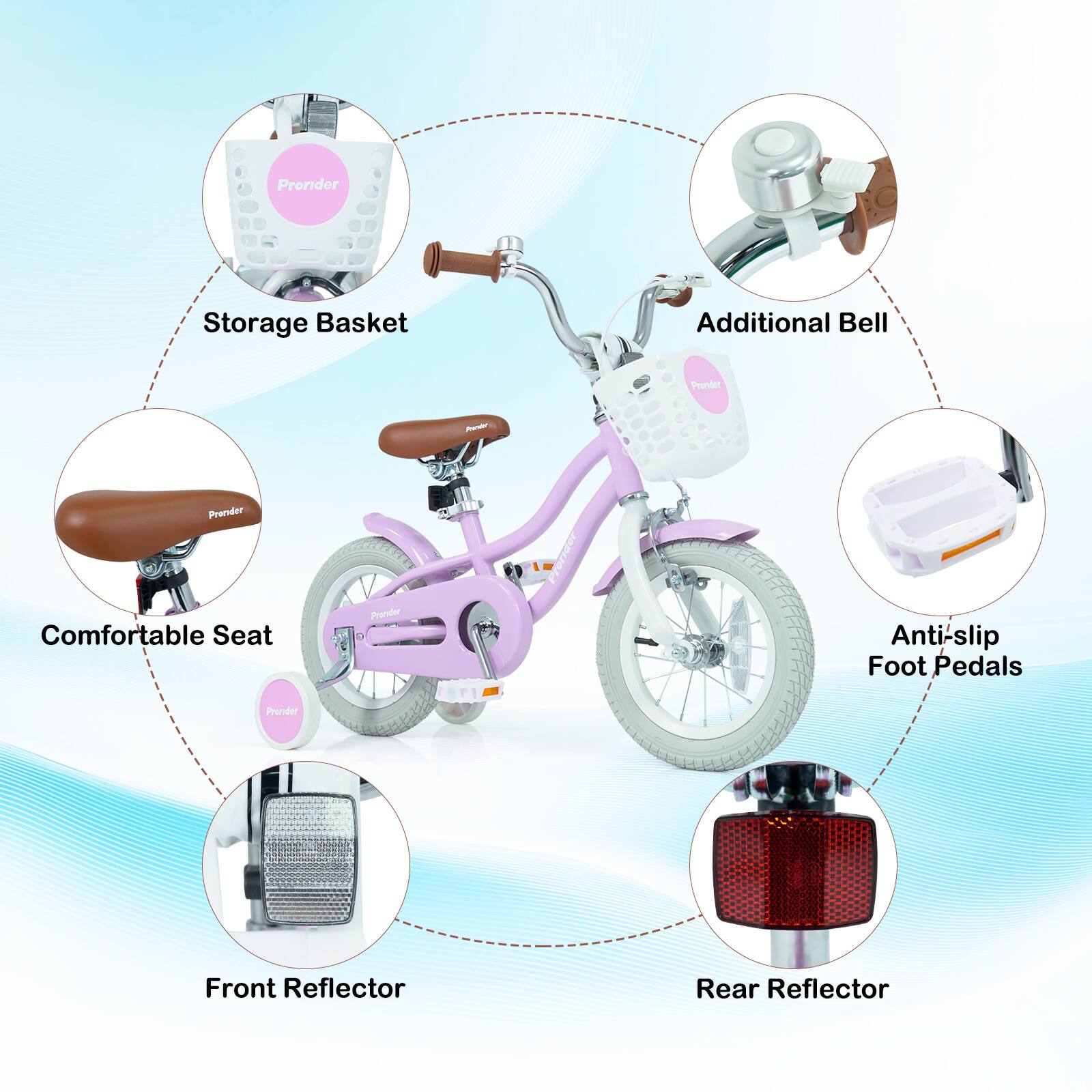Prorider Storage Basket Additional Bell Prender Comfortable Seat Prender Anti-slip Foot Pedals Prender Front Reflector Rear Reflector