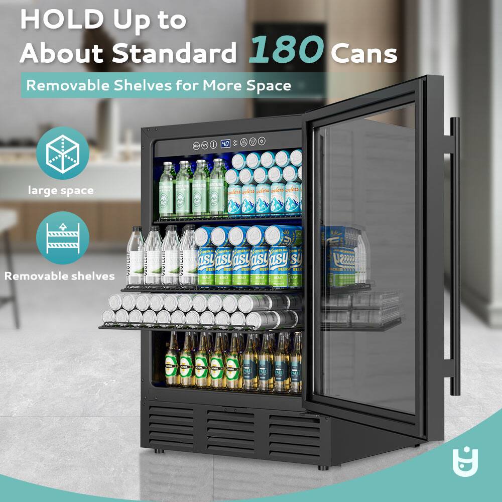 HOLD Up to About Standard 180 Cans  
Removable Shelves for More Space  

- large space  
- Removable shelves
