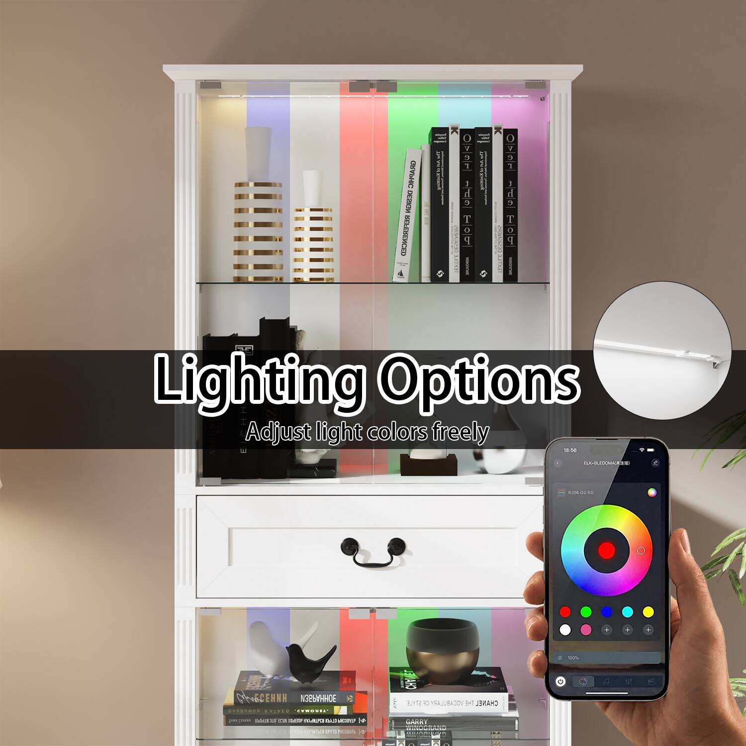 Lighting Options  
Adjust light colors freely