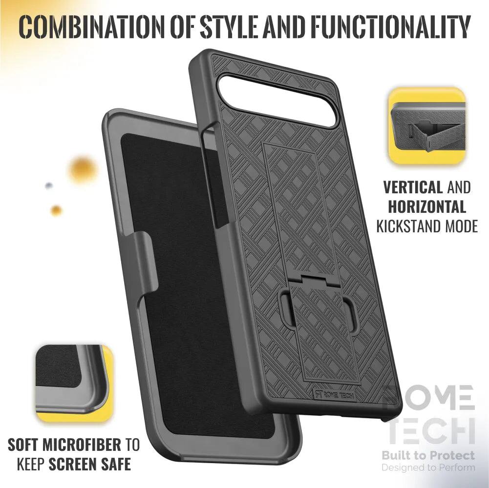COMBINATION OF STYLE AND FUNCTIONALITY  
VERTICAL AND HORIZONTAL KICKSTAND MODE  
SOFT MICROFIBER TO KEEP SCREEN SAFE  

ROME TECH  
Built to Protect  
Designed to Perform