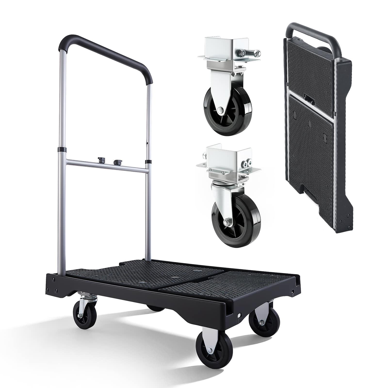VEVOR - Foldable Push Cart Dolly, 330 lbs Capacity, Folding Platform Truck with Swivel Wheels, Moving Platform Hand Truck - Black