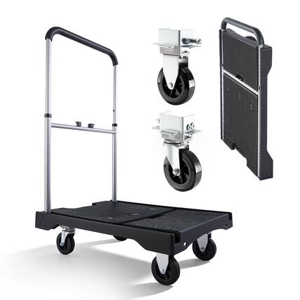 Front. VEVOR - Foldable Push Cart Dolly, 330 lbs Capacity, Folding Platform Truck with Swivel Wheels, Moving Platform Hand Truck - Black.
