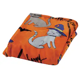 Noble House - Plazatex Halloween Cats plush Decorative Halloween Machine Washable Throw 50" X 60" - Orange