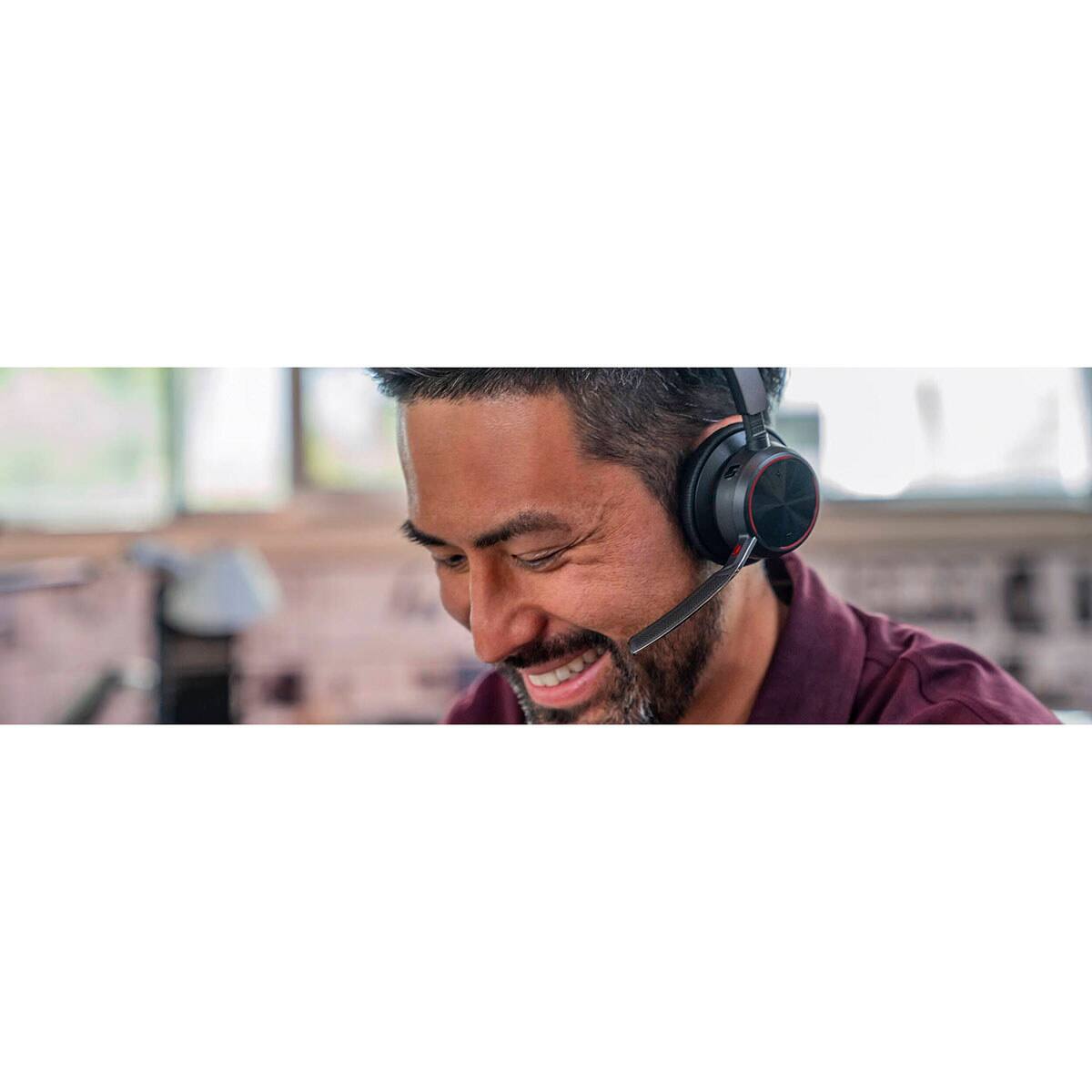 Alt View 3. HP - HP Poly Voyager Focus 2 UC Wireless Stereo Headset with USB-C Adapter, Microsoft Teams Certified - Blue.