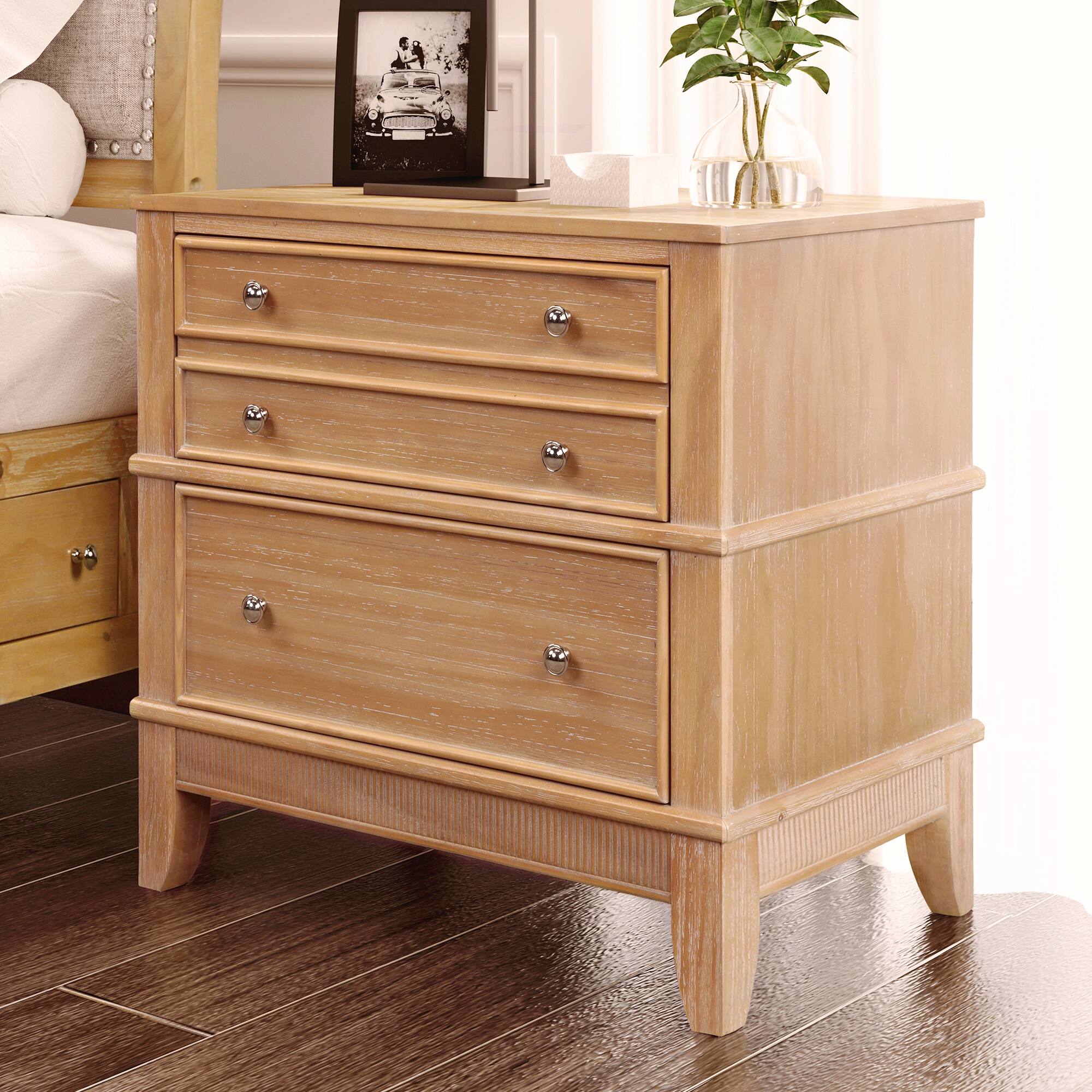 Back. Spaco - Spaco 3-Drawer Side Table Nightstand for Living Room, Hallway, Entryway - Natural.