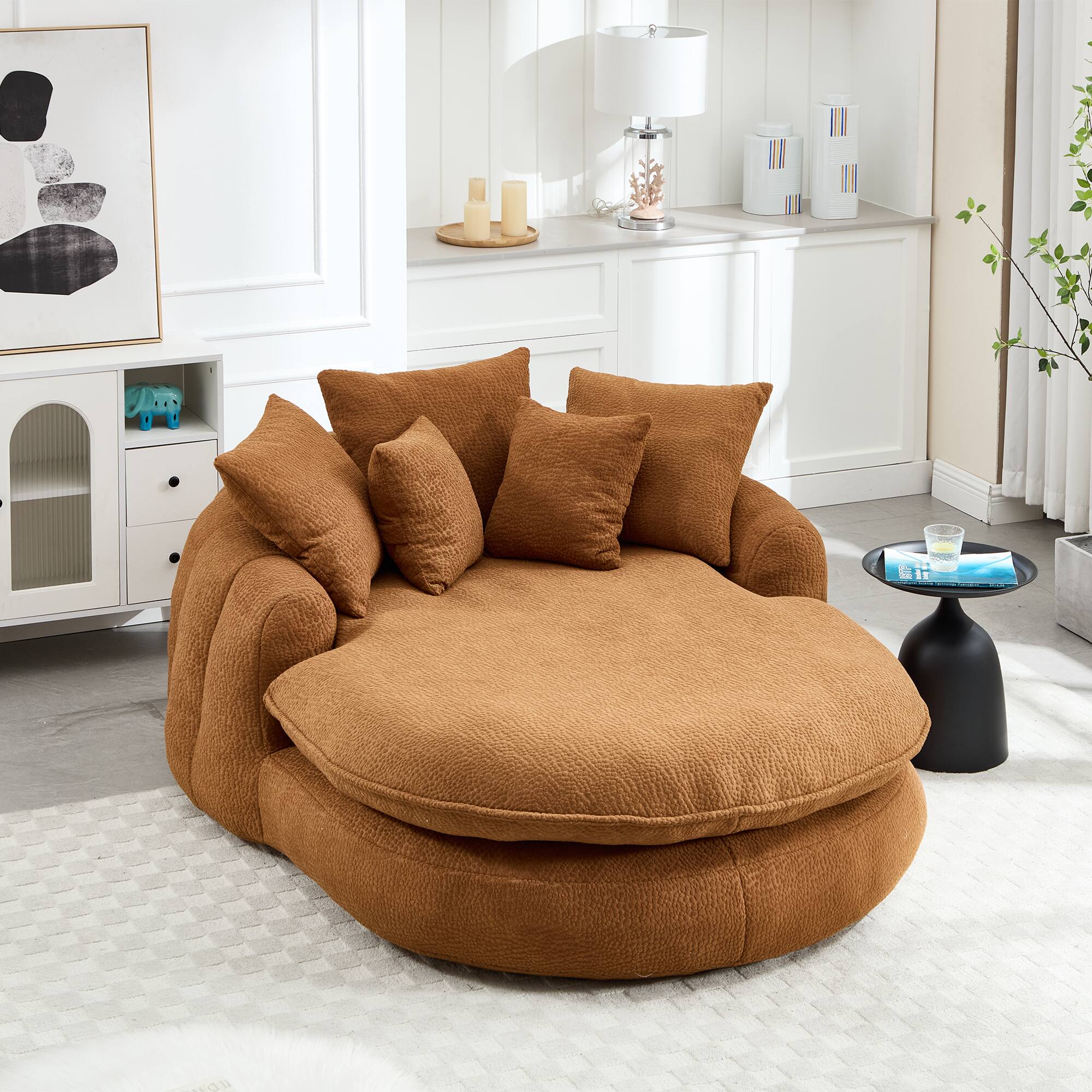 Alt View 8. GOODSILO - Oversized Oval Upholstered Bean Bag Sofa with Wrap-Around Backrest and Multiple Pillows for Ultimate Comfort - Orange.