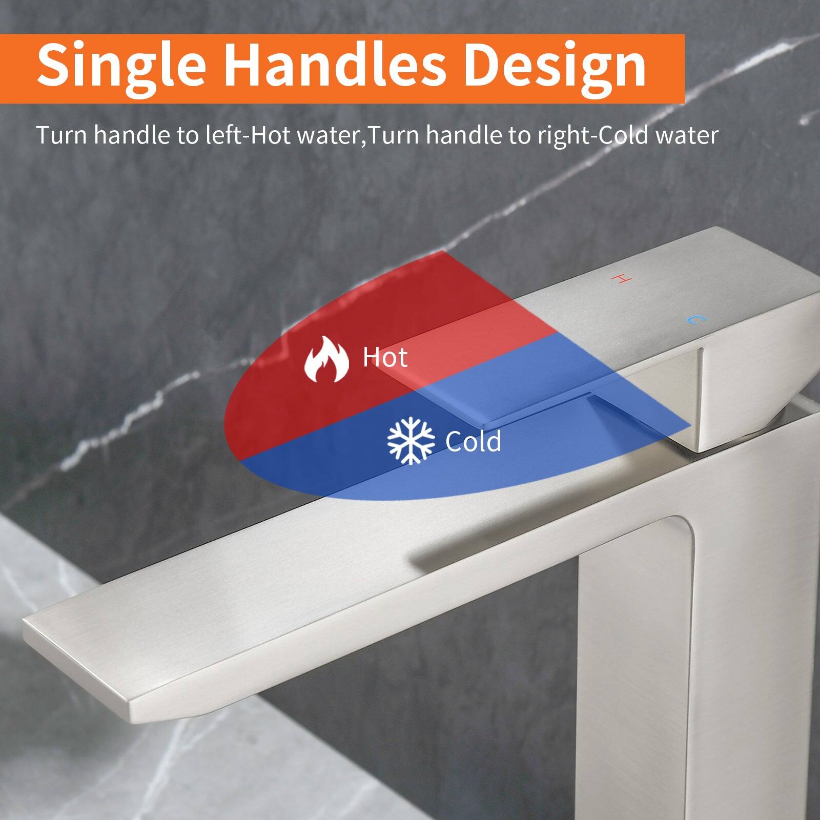 Single Handles Design

Turn handle to left-Hot water, Turn handle to right-Cold water

Hot
Cold