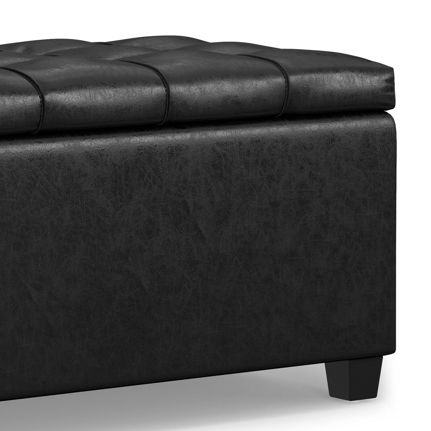 Alt View 6. Simpli Home - Sienna 33 inch Wide Storage Ottoman Bench in Distressed Black Vegan Leather - Distressed Black.